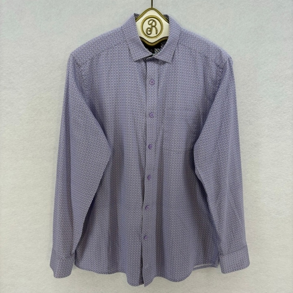 Johnston & Murphy Button Up Shirt Men's LARGE Purple Floral Print Formal EUC